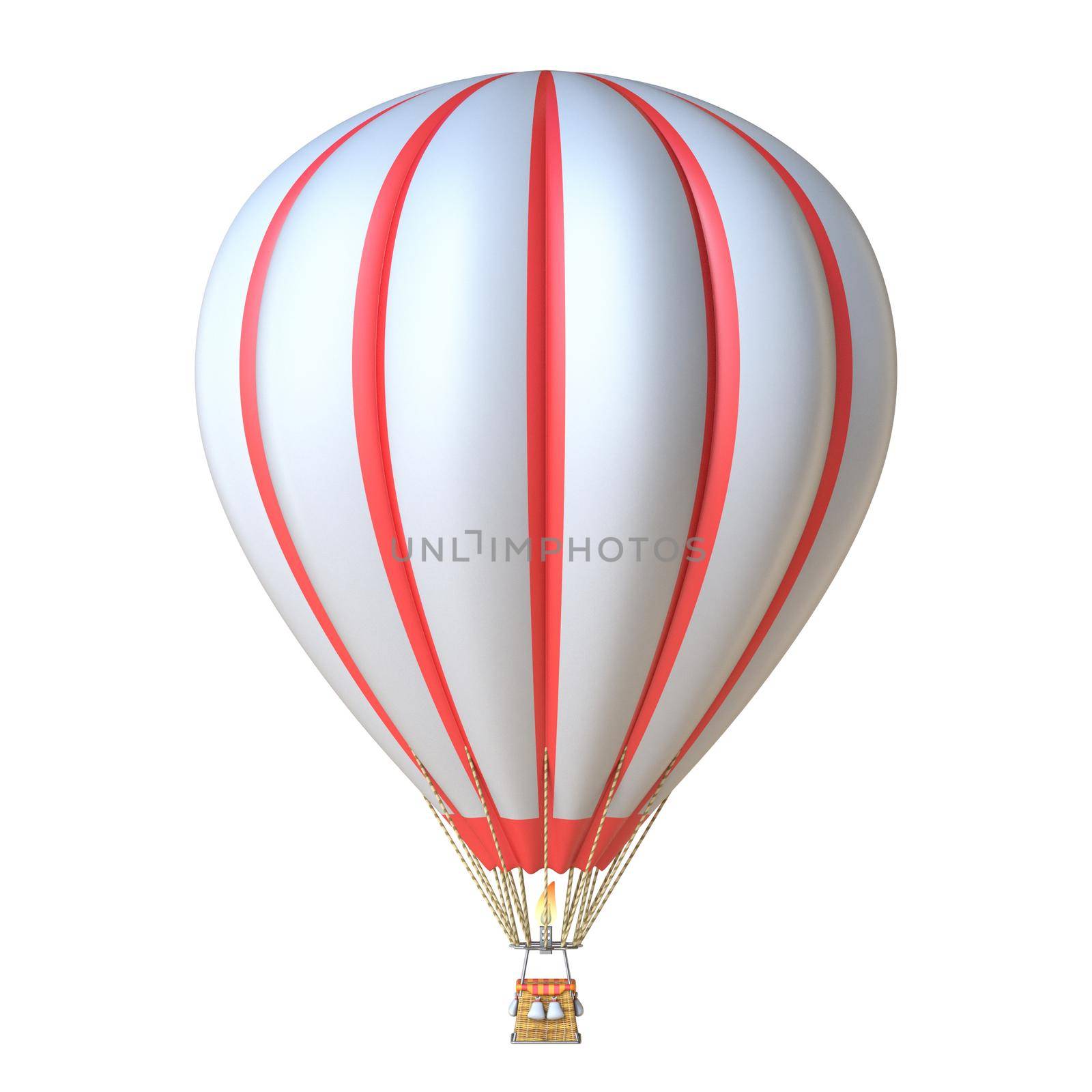 Hot air balloon with red stripes 3D render illustration isolated on white background