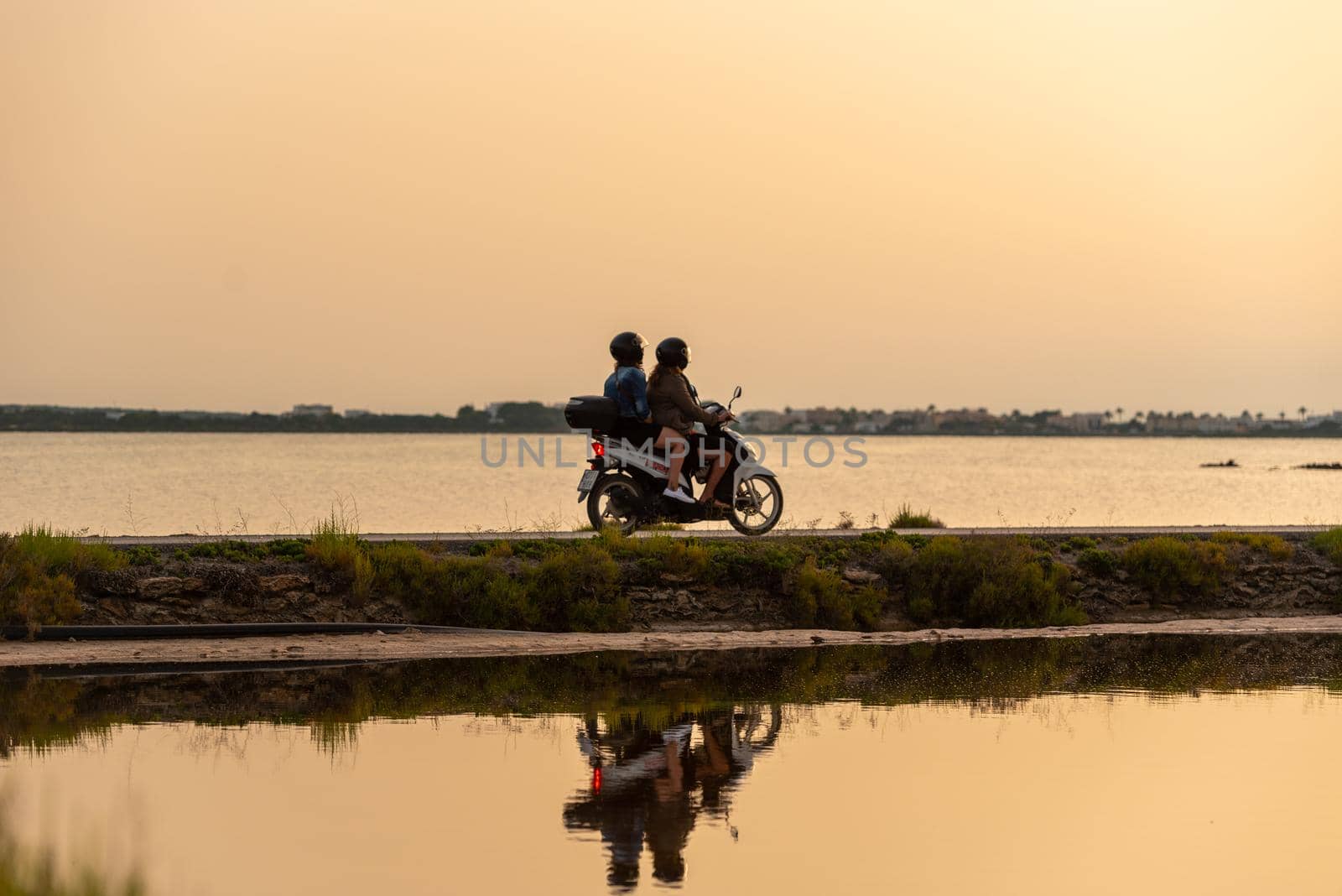 Formentera, Spain: 2021 June 14: People on Motorcycles in the Ses Salines Natural Park in Formentera, Spain in Times of covid19.