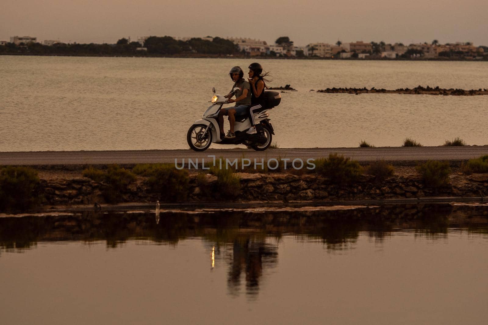 Formentera, Spain: 2021 June 14: People on Motorcycles in the Ses Salines Natural Park in Formentera, Spain in Times of covid19.