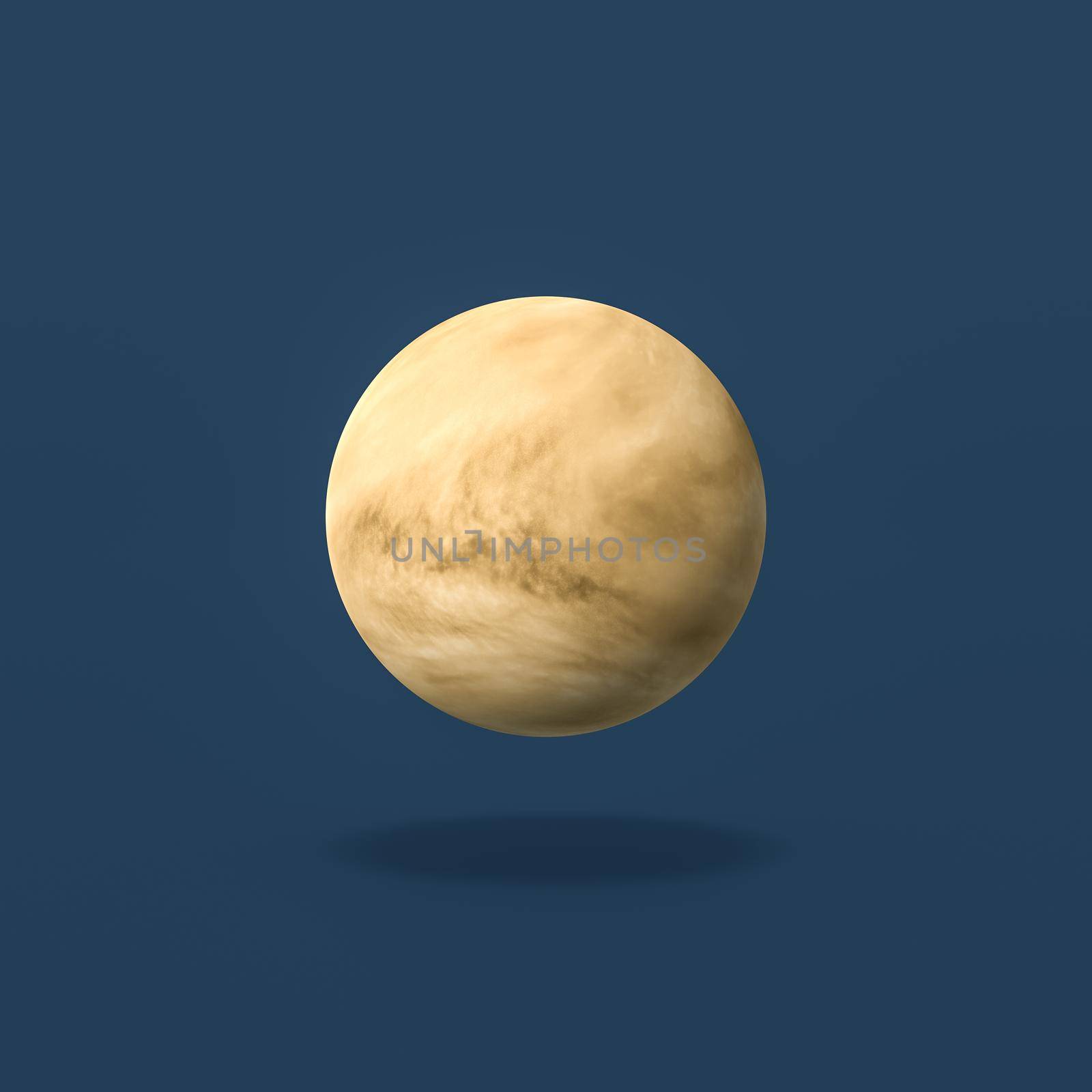 Venus Planet Isolated on Flat Blue Background with Shadow 3D Illustration. Texture from solarsystemscope.com