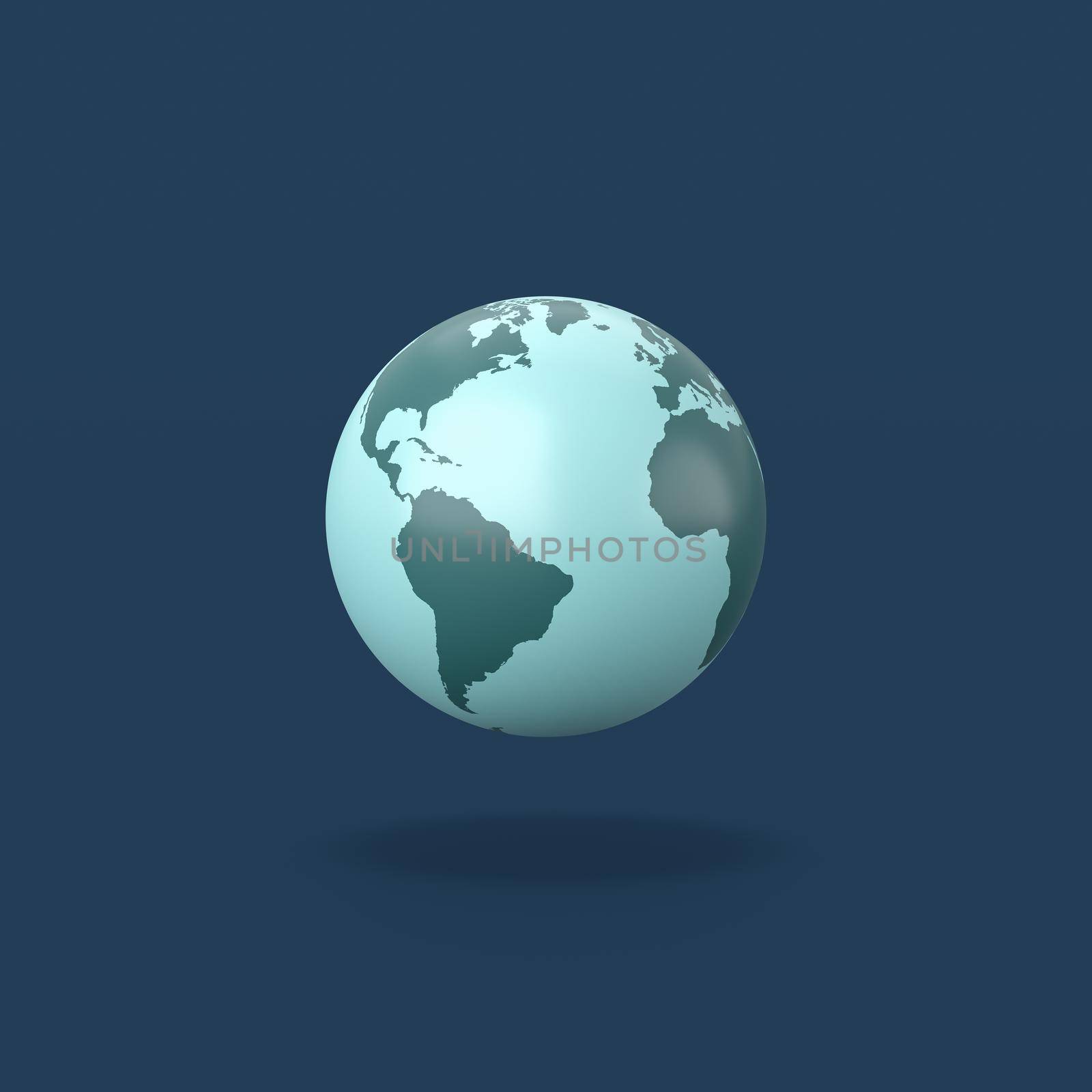 World Planet Isolated on Flat Blue Background with Shadow 3D Illustration