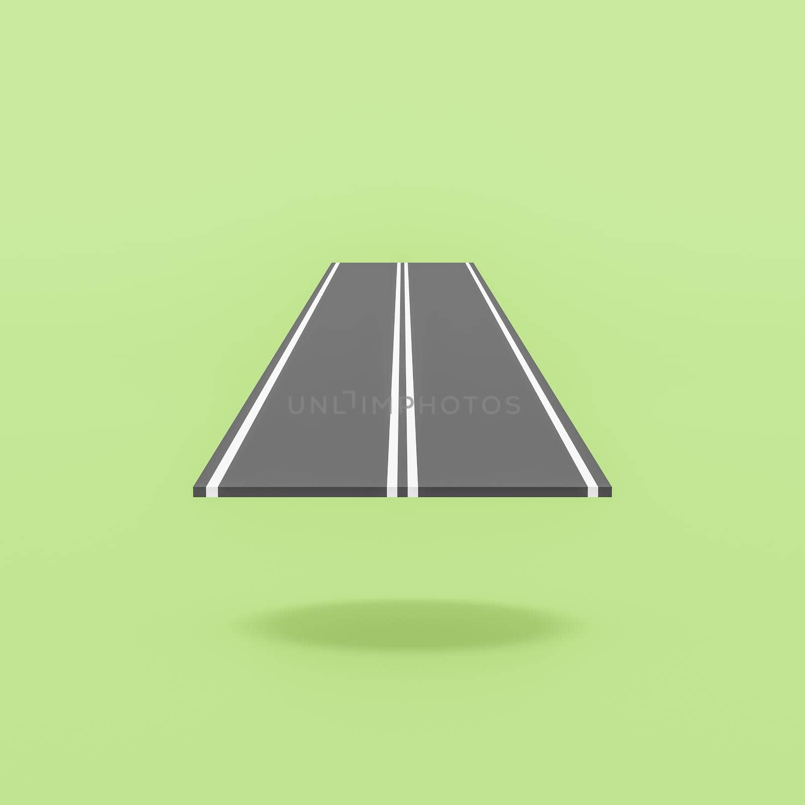 Cartoon Asphalt Road Isolated on Flat Green Background with Shadow 3D Illustration