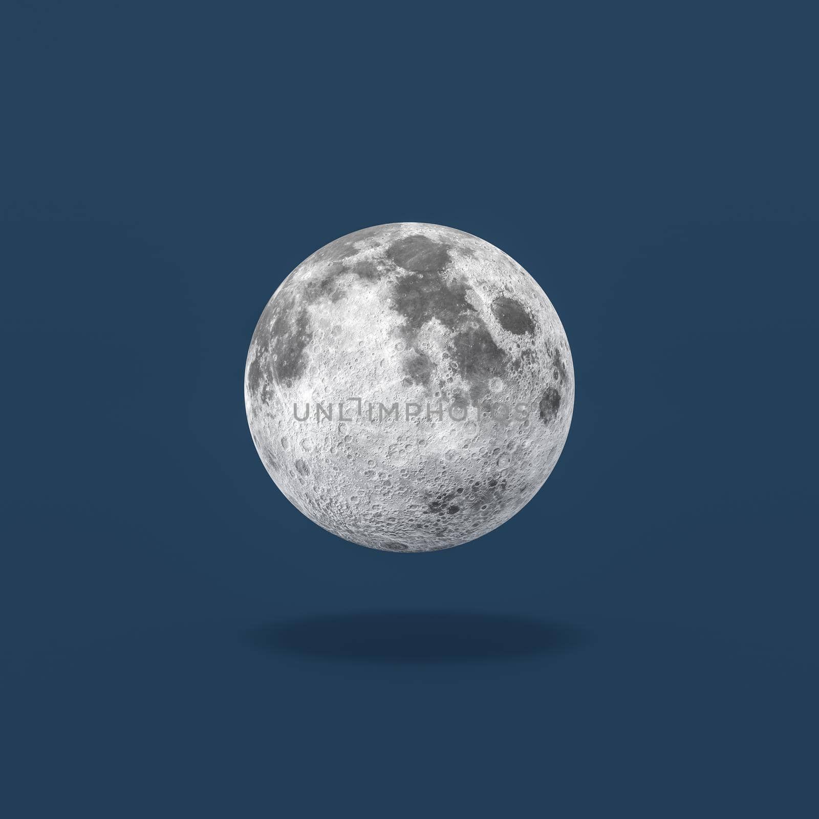 Full Moon Isolated on Flat Blue Background with Shadow 3D Illustration