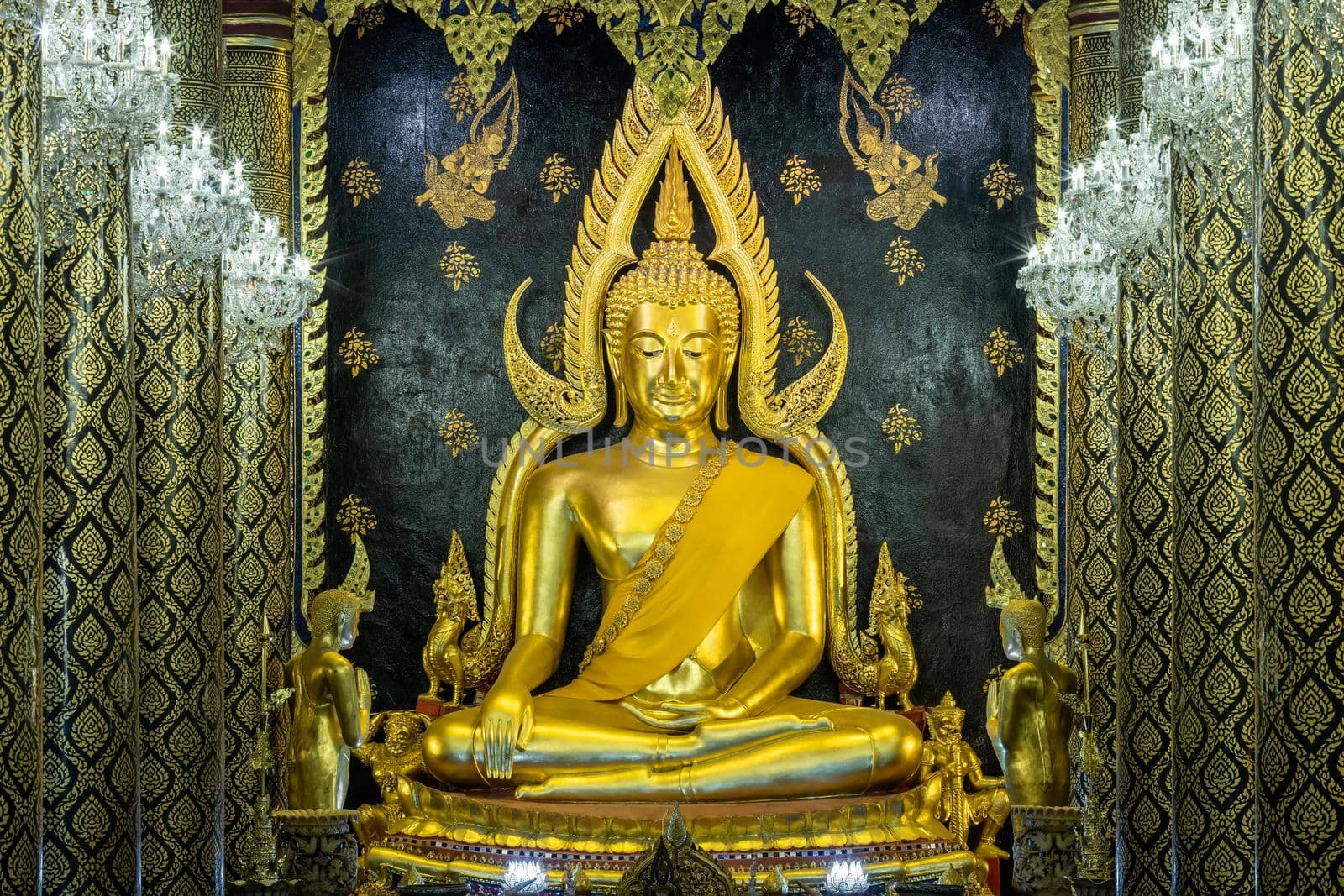 Beautiful Golden Buddha statues at Wat Phra Si Rattana Mahathat also colloquially referred to as Wat Yai is a Buddhist temple (wat) It is a major tourist attraction Phitsanulok,Thailand. by tinapob2534