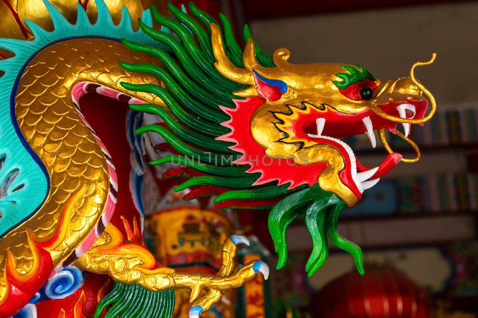 Beautiful Chinese dragons on a temple for Chinese New Year Festival at Chinese shrine.