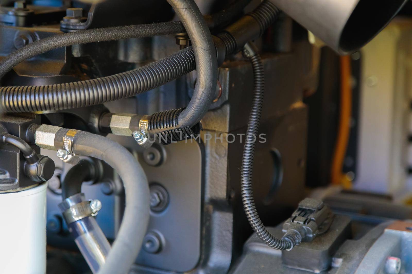 Internal details of portable compressors close-up. Compressors for power generation