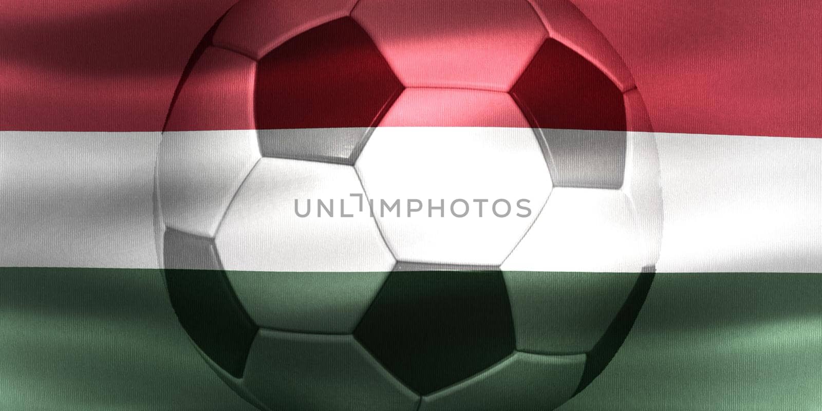 Hungary flag with a soccer ball moving in the wind