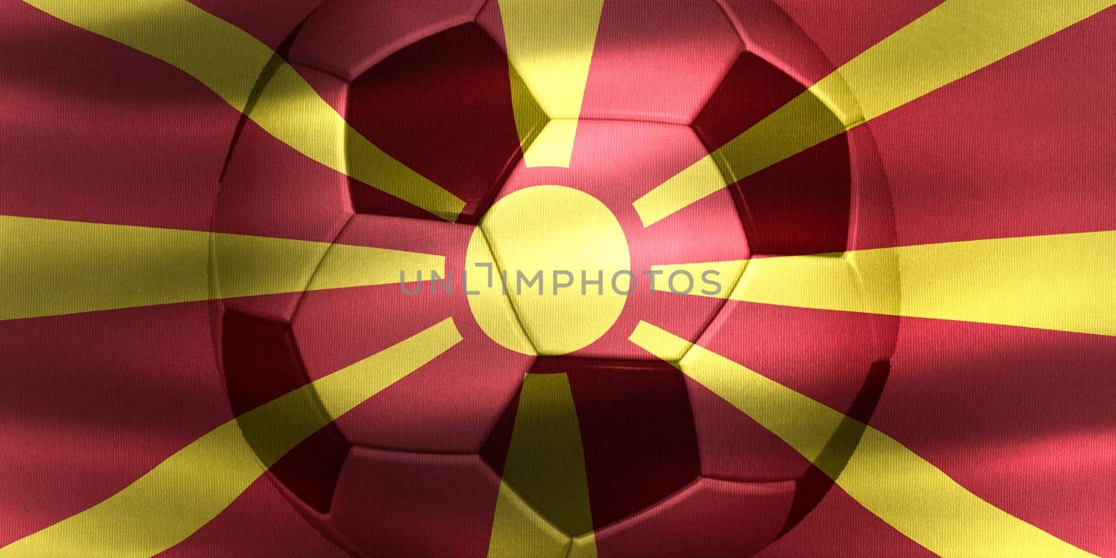 3D-Illustration of a North Macedonia flag with a soccer ball moving in the wind by MP_foto71