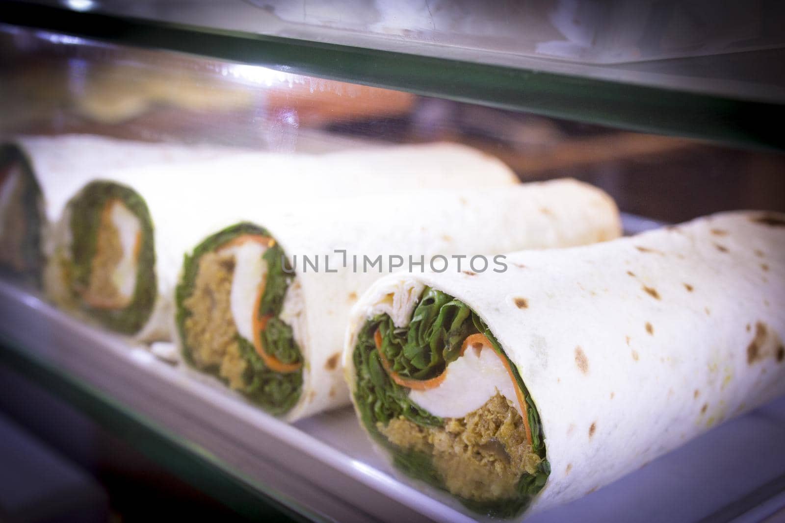 Vegetable pancake roll with spinach. No people