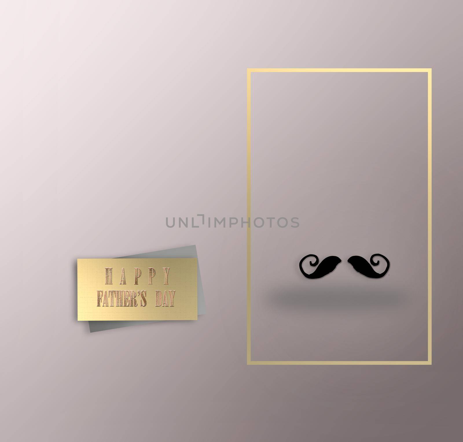 Happy Father's day greeting. Text Happy fathers day, moustache on pastel background. Minimalist greeting card. 3D illustration