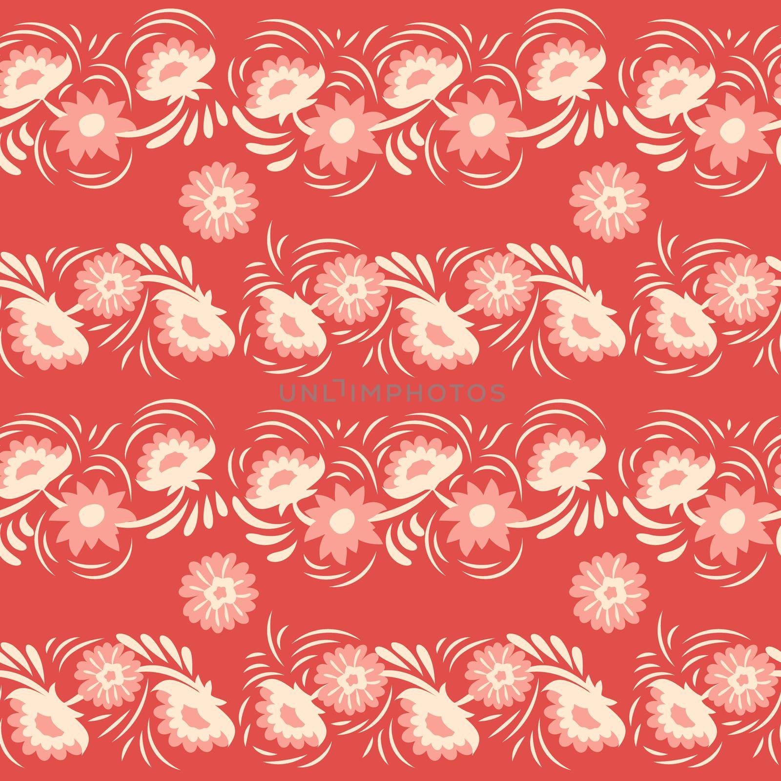Abstract floral seamless pattern in Ukrainian folk painting style Petrykivka. Hand drawn fantasy flowers, leaves, branches on a dark indigo blue background.Batik, page fill, album cover, textile print