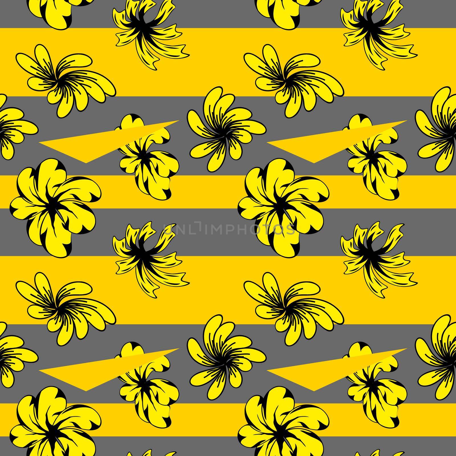 Abstract floral seamless pattern in Ukrainian folk painting style Petrykivka. Hand drawn fantasy flowers, leaves, branches on a dark indigo blue background.Batik, page fill, album cover, textile print