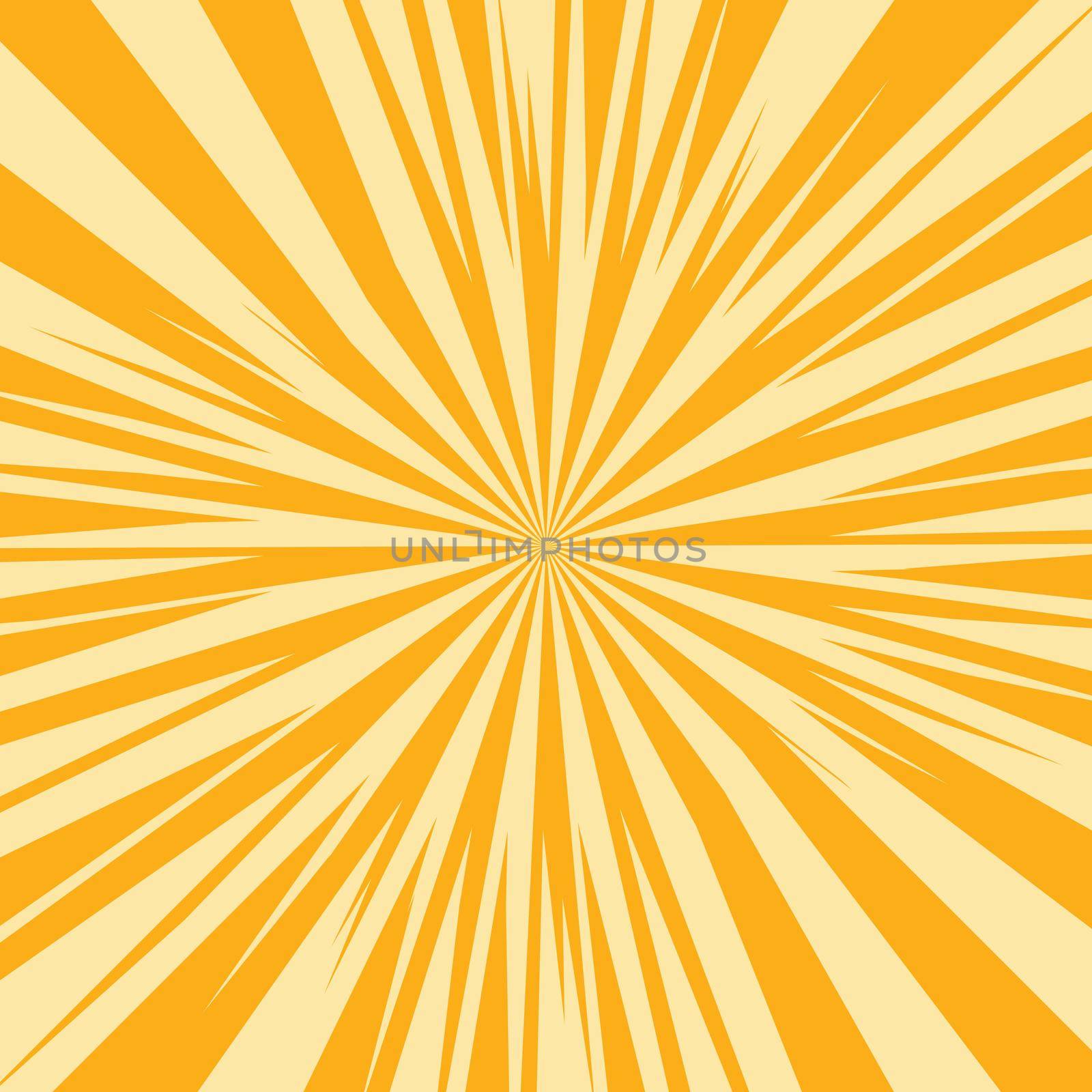 Pop art radial colorful comics book magazine cover. Striped orange digital background. Cartoon funny retro pattern strip mock up. Vector halftone illustration. Sunburst, starburst shape by allaku