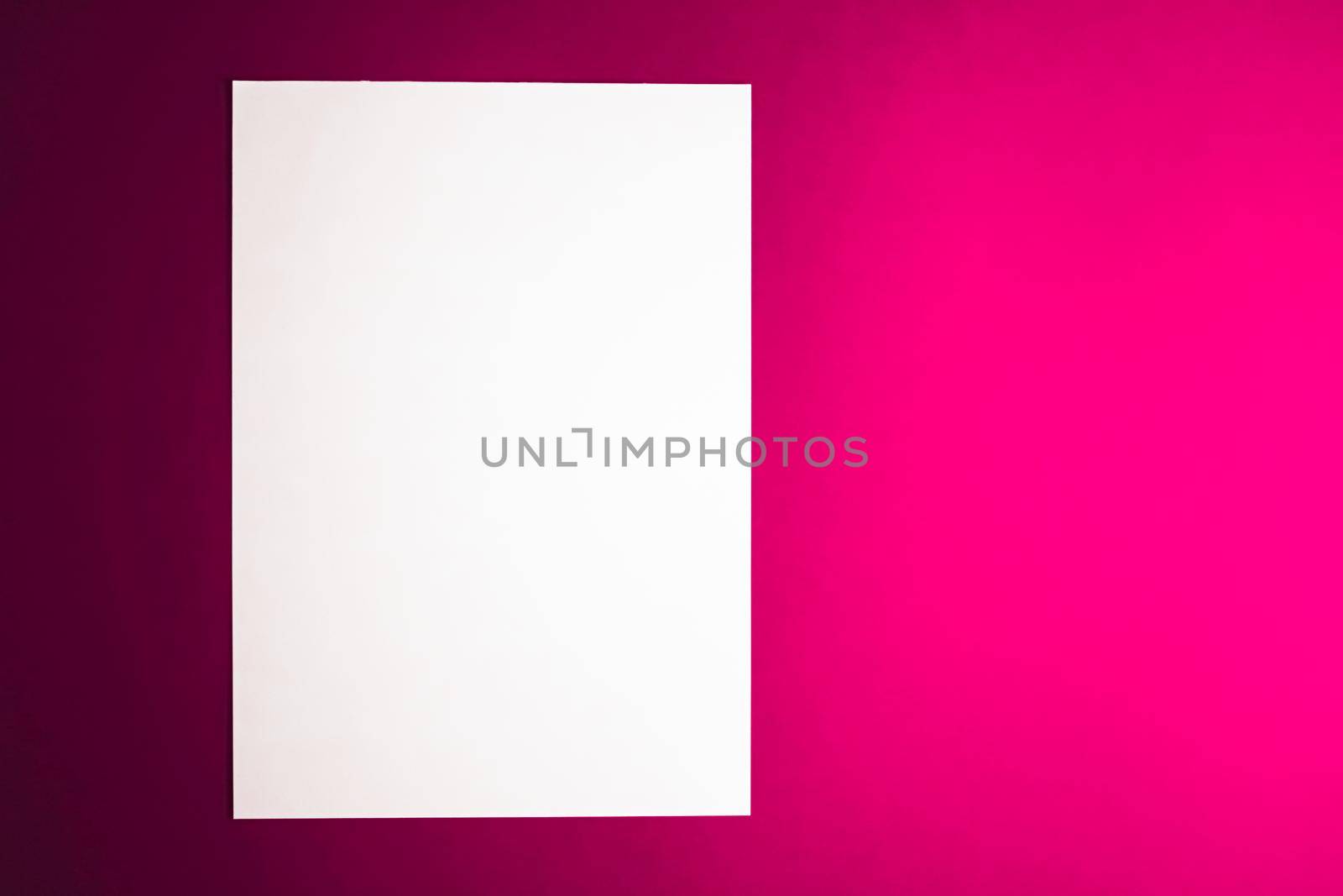 Blank A4 paper, white on pink background as office stationery flatlay, luxury branding flat lay and brand identity design for mockup.