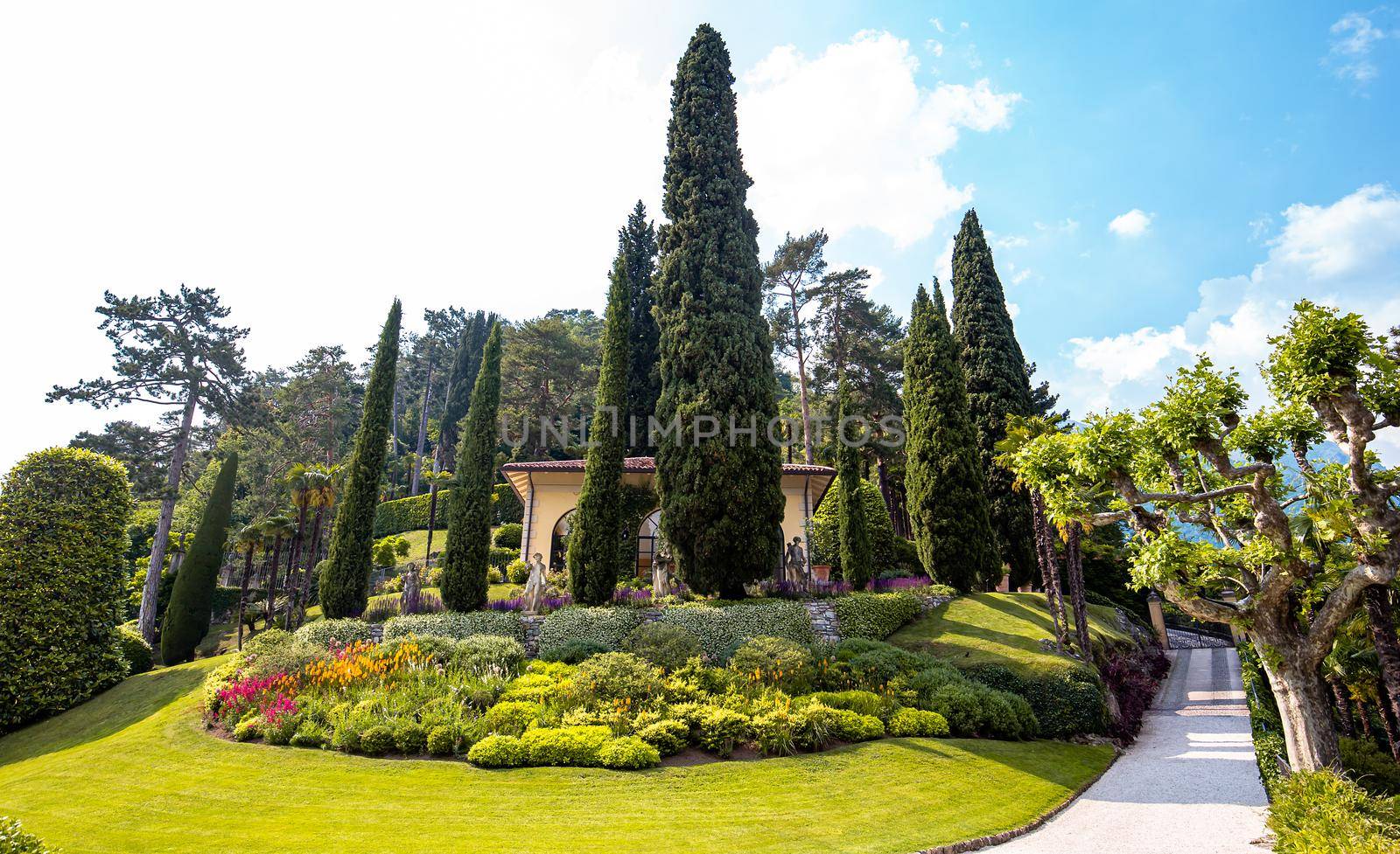 LENNO, ITALY, JUNE 04, 2019 : exteriors of villa del Balbianello, on lake Como, june 04, 2019, in Lenno, italy