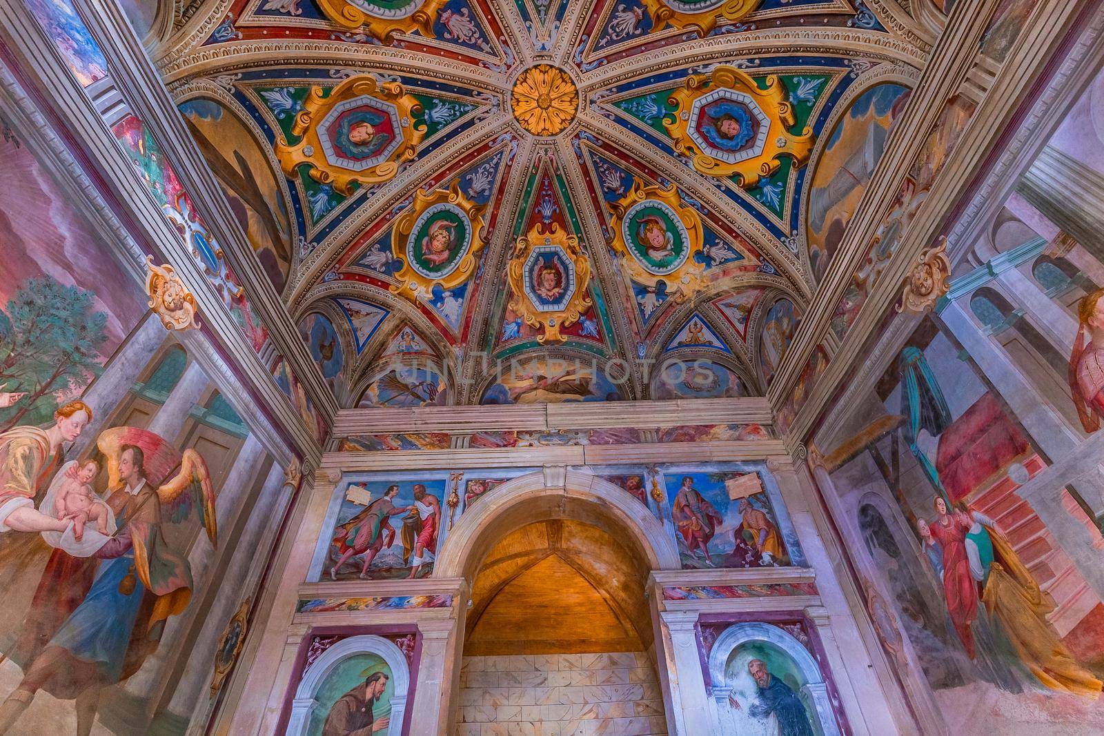 ORTA SAN GIULIO, ITALY, MAY 29, 2019 : interiors decors and frescoes of chapel in Sacro monte di Orta, , may 29, 2019, in Orta san Giulio, italy