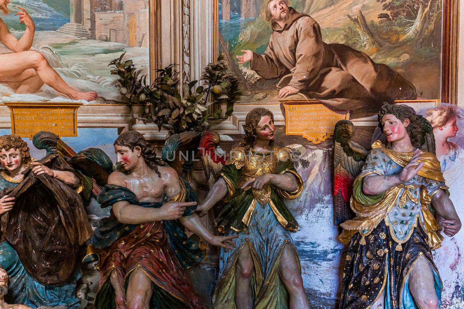 ORTA SAN GIULIO, ITALY, MAY 29, 2019 : interiors decors and frescoes of chapel in Sacro monte di Orta, , may 29, 2019, in Orta san Giulio, italy