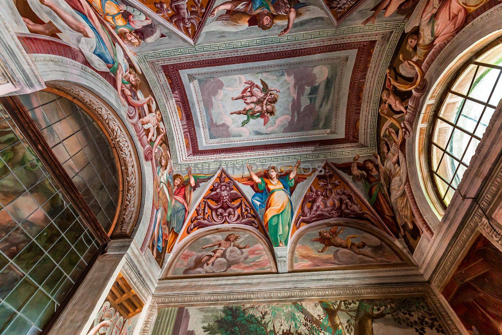 ORTA SAN GIULIO, ITALY, MAY 29, 2019 : interiors decors and frescoes of chapel in Sacro monte di Orta, , may 29, 2019, in Orta san Giulio, italy