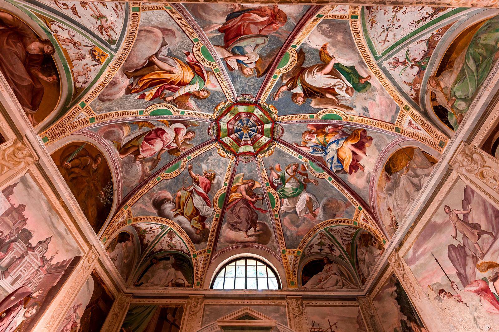 ORTA SAN GIULIO, ITALY, MAY 29, 2019 : interiors decors and frescoes of chapel in Sacro monte di Orta, , may 29, 2019, in Orta san Giulio, italy