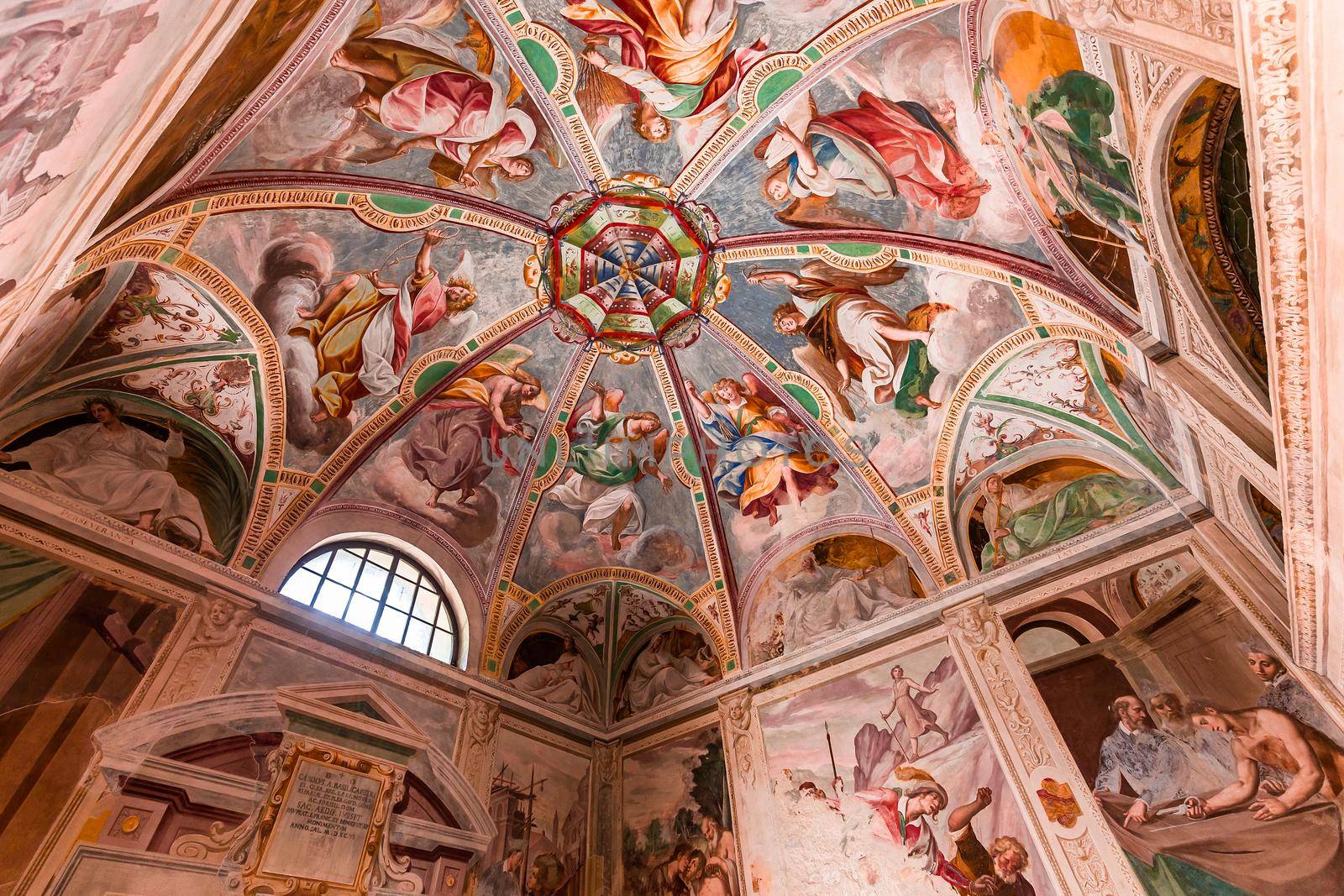 ORTA SAN GIULIO, ITALY, MAY 29, 2019 : interiors decors and frescoes of chapel in Sacro monte di Orta, , may 29, 2019, in Orta san Giulio, italy