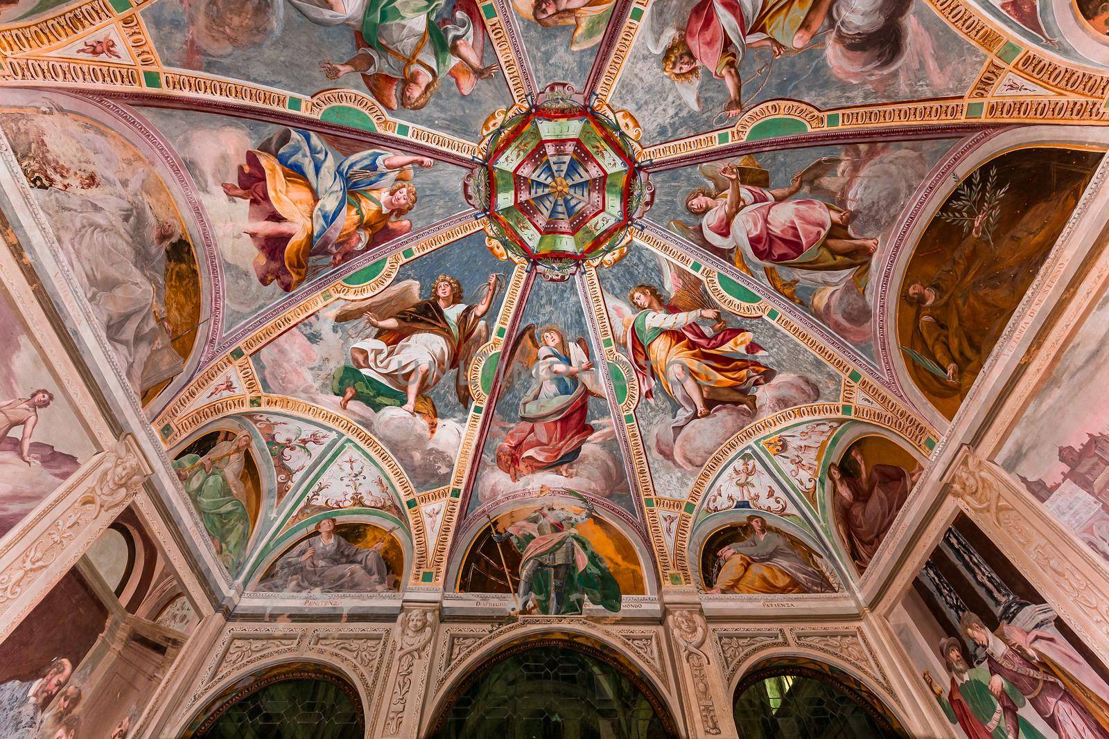 ORTA SAN GIULIO, ITALY, MAY 29, 2019 : interiors decors and frescoes of chapel in Sacro monte di Orta, , may 29, 2019, in Orta san Giulio, italy