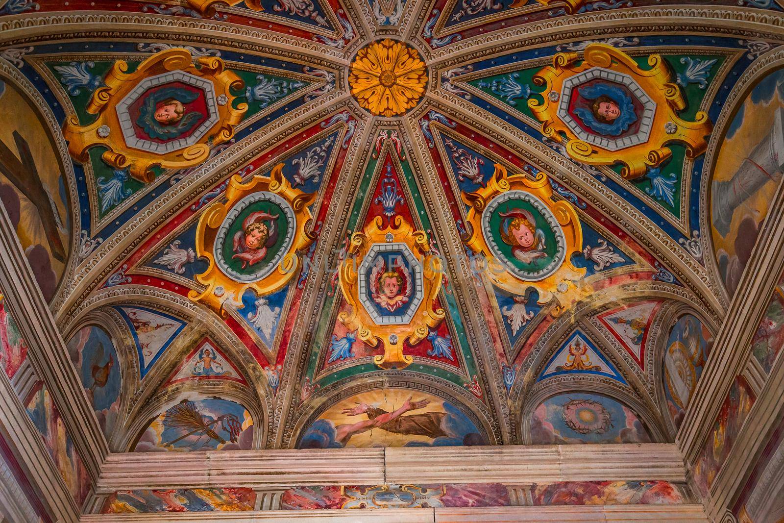 ORTA SAN GIULIO, ITALY, MAY 29, 2019 : interiors decors and frescoes of chapel in Sacro monte di Orta, , may 29, 2019, in Orta san Giulio, italy