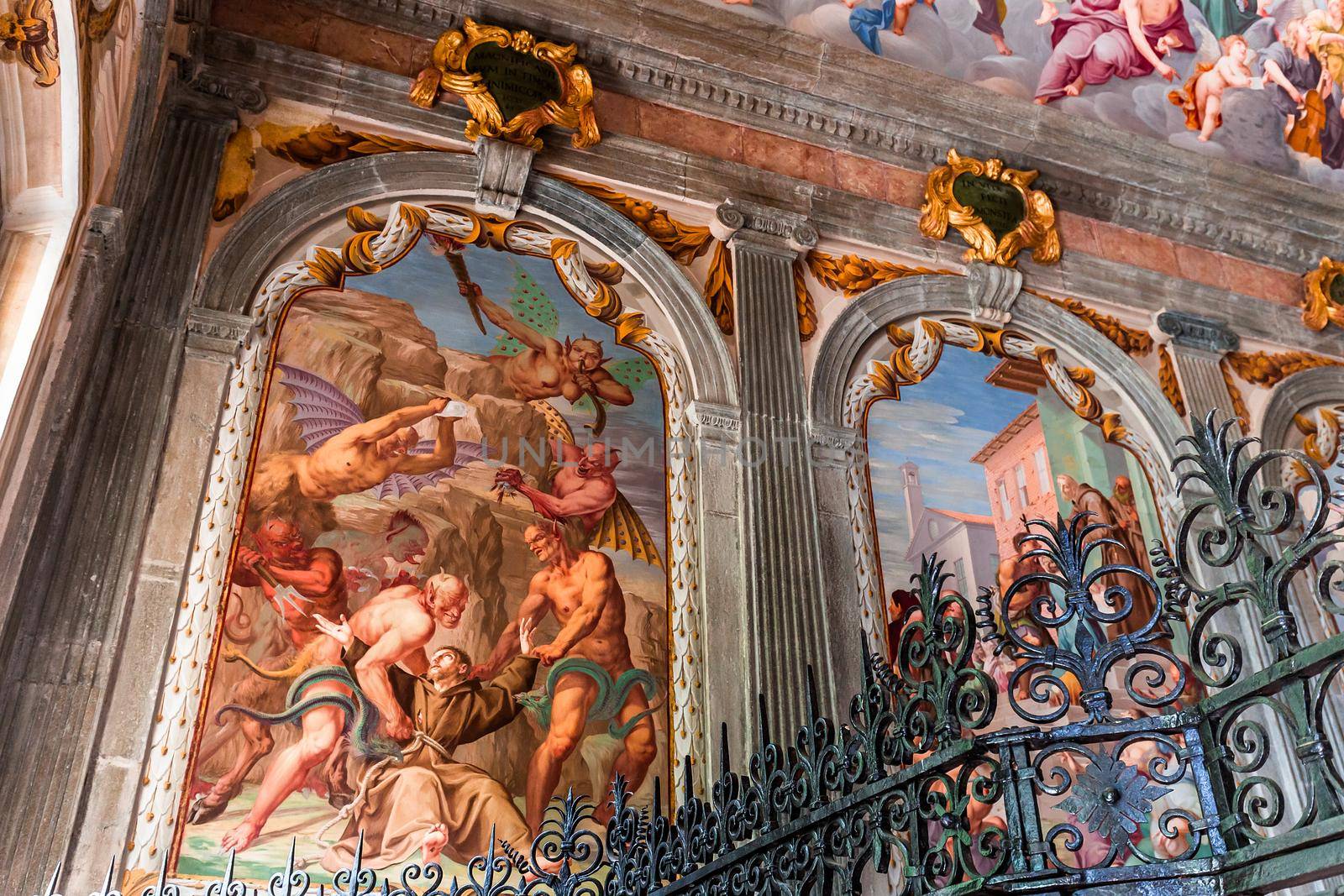 ORTA SAN GIULIO, ITALY, MAY 29, 2019 : interiors decors and frescoes of chapel in Sacro monte di Orta, , may 29, 2019, in Orta san Giulio, italy