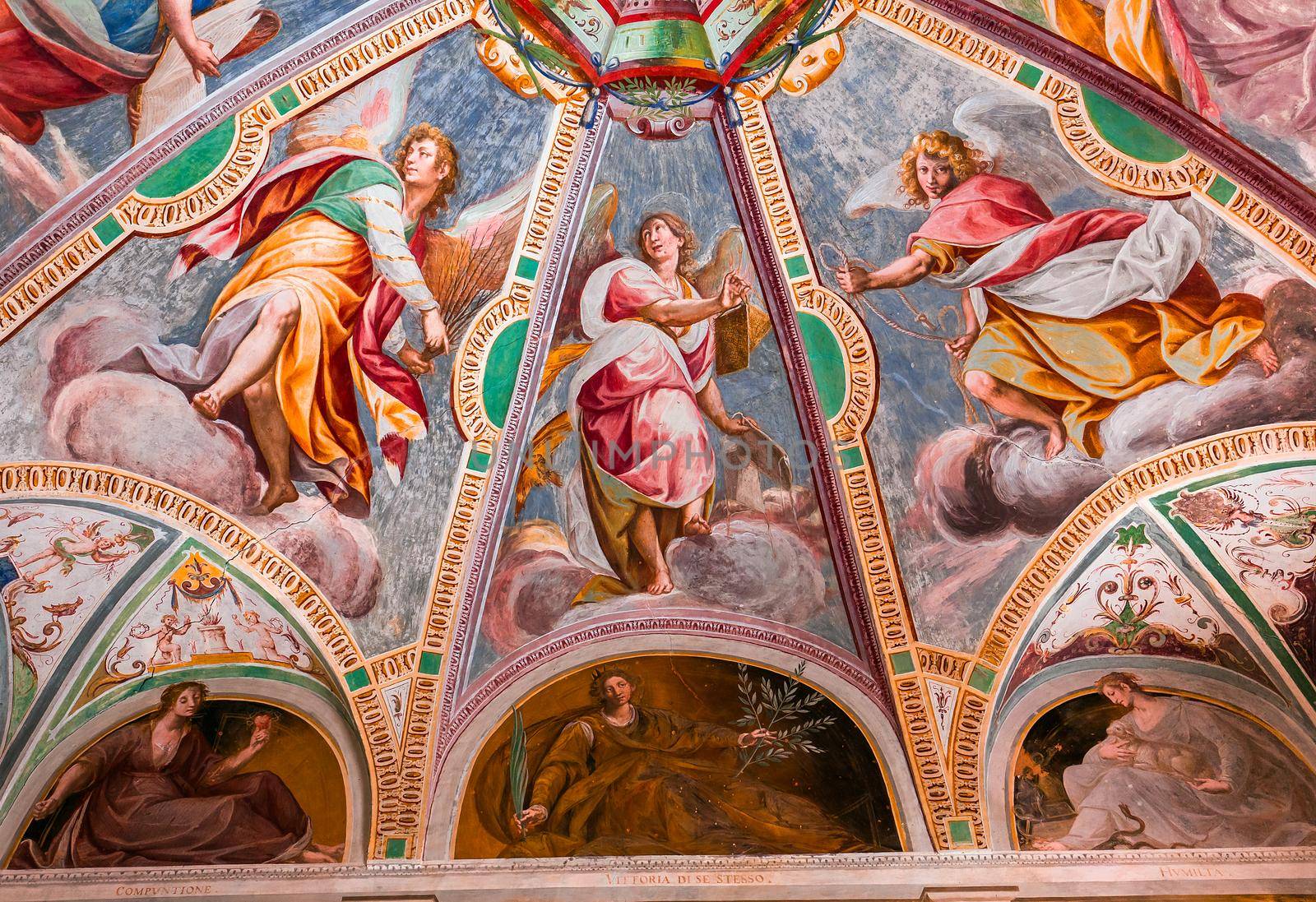 ORTA SAN GIULIO, ITALY, MAY 29, 2019 : interiors decors and frescoes of chapel in Sacro monte di Orta, , may 29, 2019, in Orta san Giulio, italy