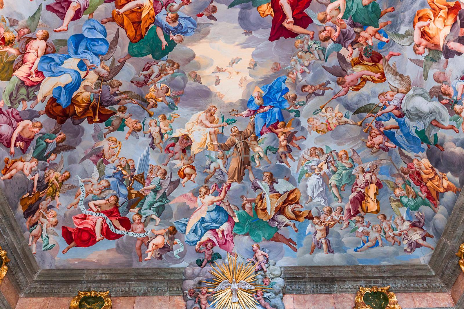 ORTA SAN GIULIO, ITALY, MAY 29, 2019 : interiors decors and frescoes of chapel in Sacro monte di Orta, , may 29, 2019, in Orta san Giulio, italy