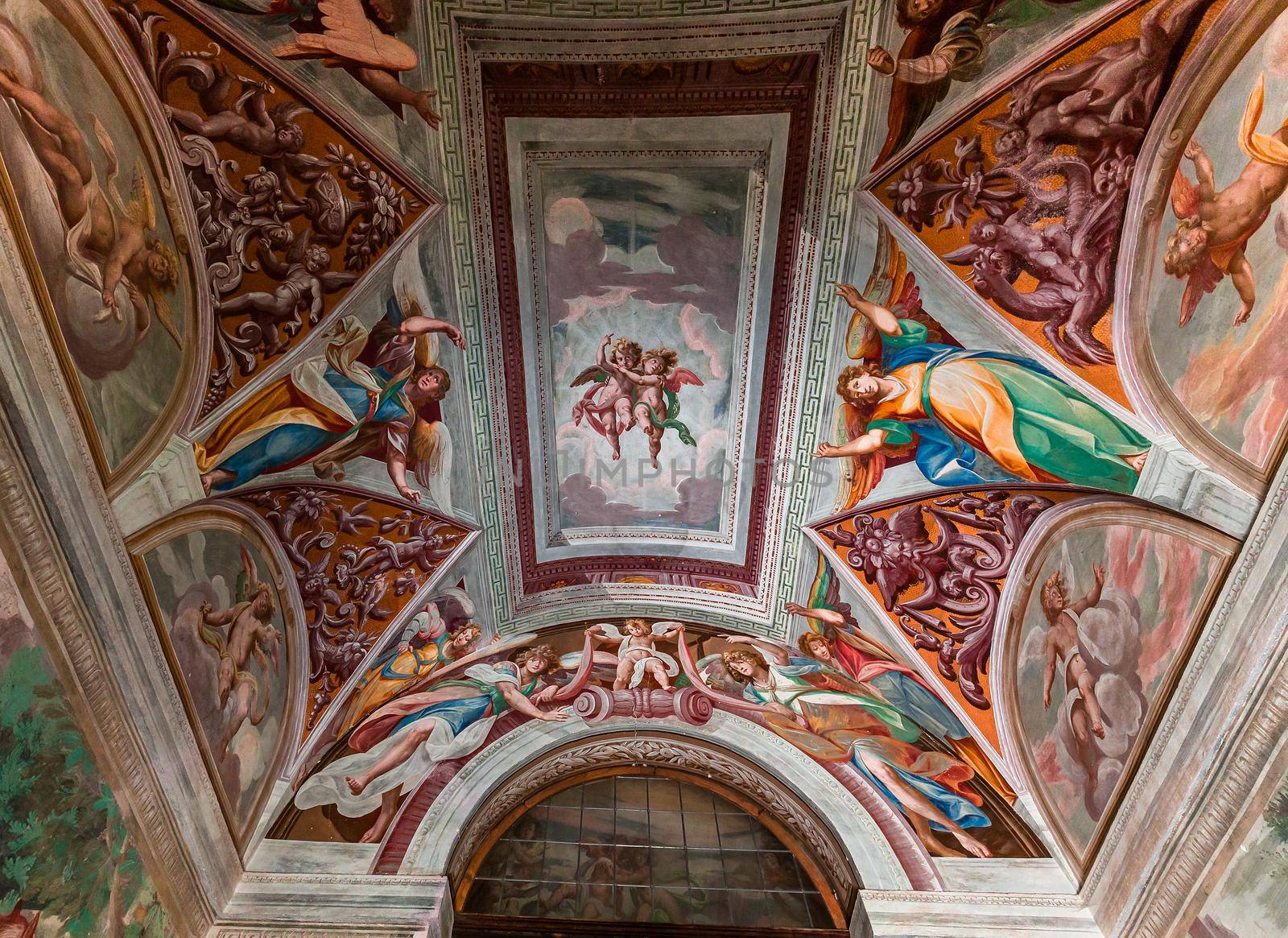 ORTA SAN GIULIO, ITALY, MAY 29, 2019 : interiors decors and frescoes of chapel in Sacro monte di Orta, , may 29, 2019, in Orta san Giulio, italy