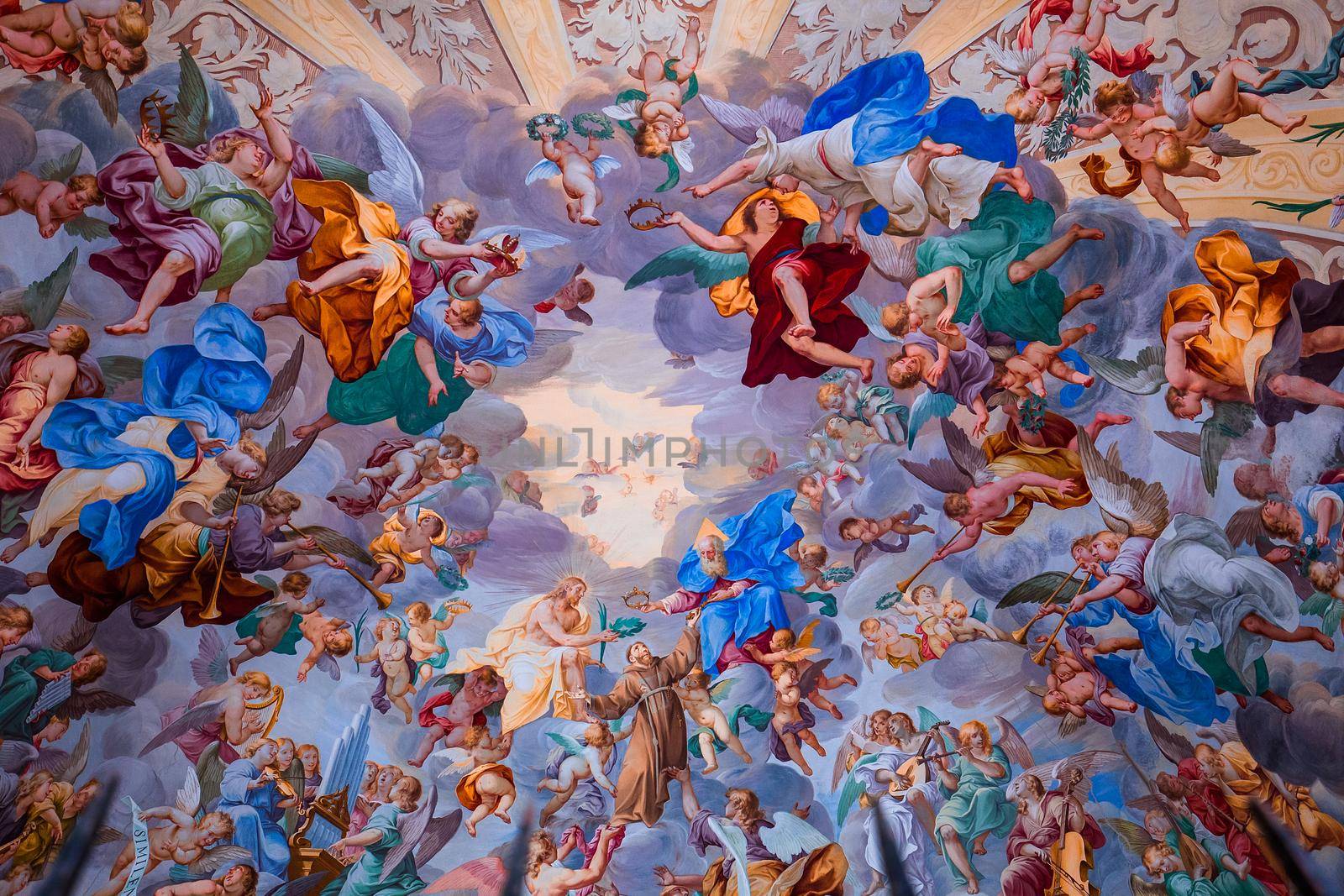 ORTA SAN GIULIO, ITALY, MAY 29, 2019 : interiors decors and frescoes of chapel in Sacro monte di Orta, , may 29, 2019, in Orta san Giulio, italy