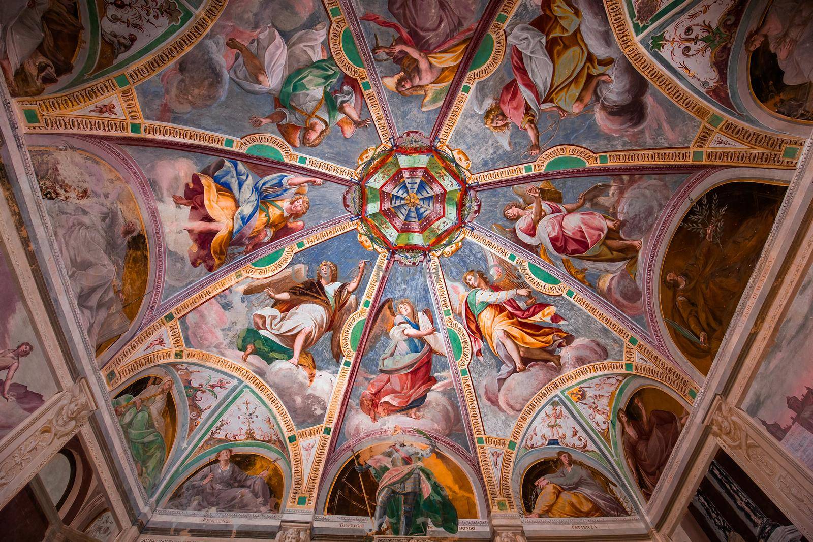 ORTA SAN GIULIO, ITALY, MAY 29, 2019 : interiors decors and frescoes of chapel in Sacro monte di Orta, , may 29, 2019, in Orta san Giulio, italy