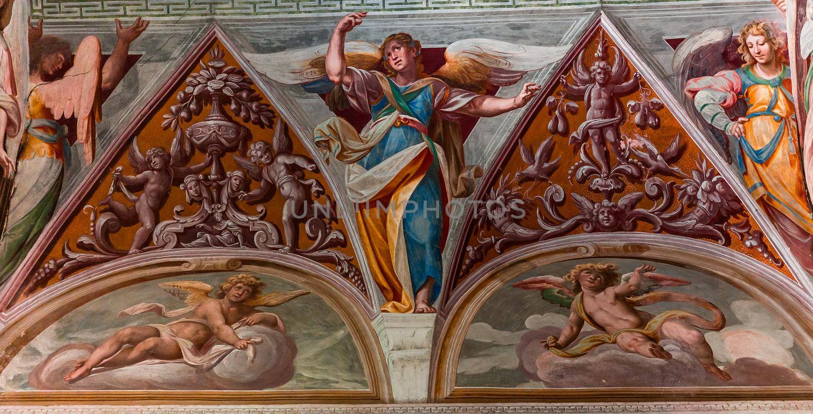 ORTA SAN GIULIO, ITALY, MAY 29, 2019 : interiors decors and frescoes of chapel in Sacro monte di Orta, , may 29, 2019, in Orta san Giulio, italy