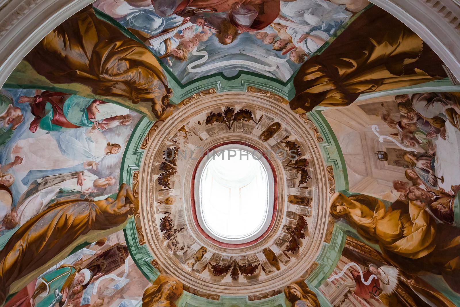 ORTA SAN GIULIO, ITALY, MAY 29, 2019 : interiors decors and frescoes of chapel in Sacro monte di Orta, , may 29, 2019, in Orta san Giulio, italy