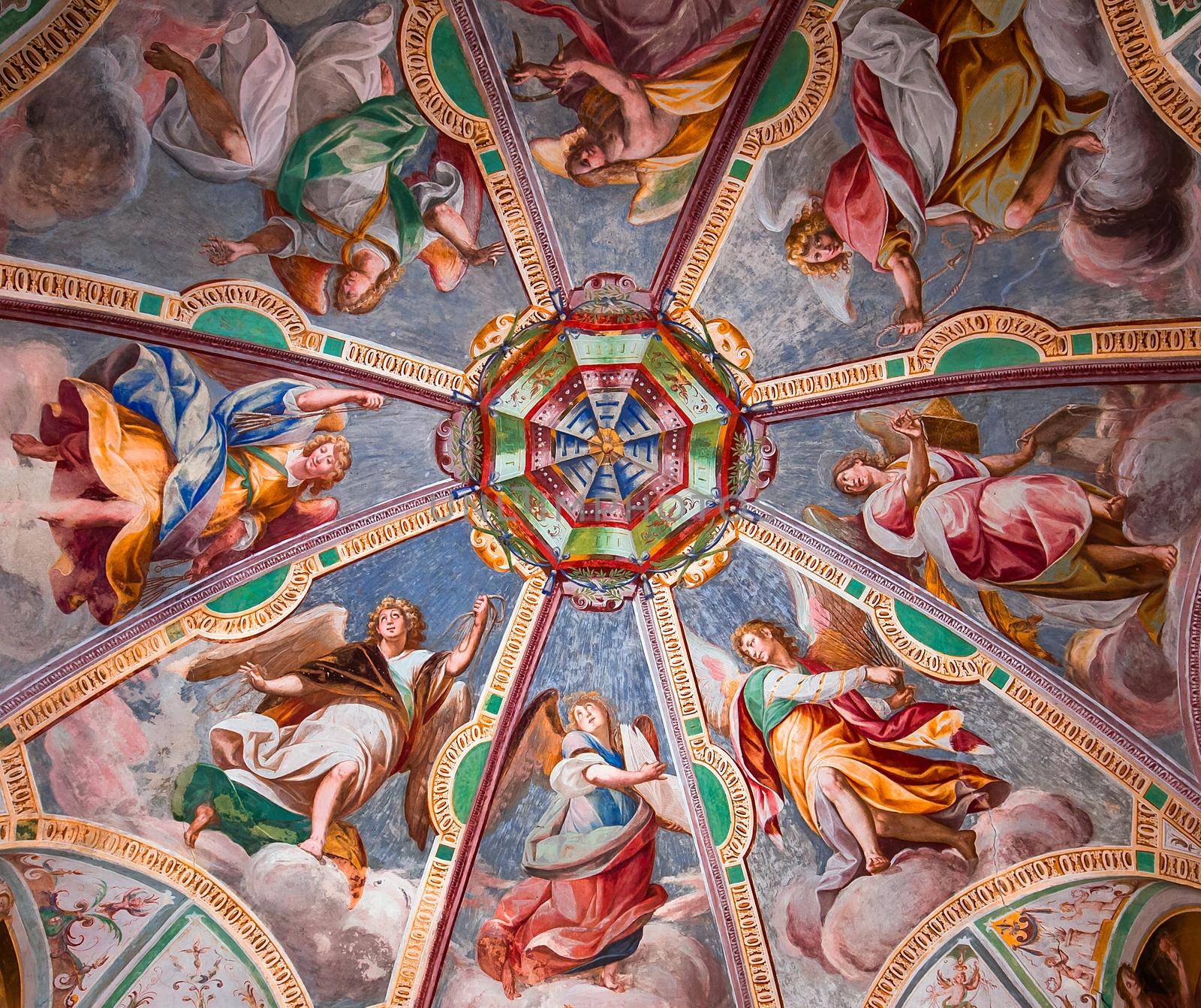 ORTA SAN GIULIO, ITALY, MAY 29, 2019 : interiors decors and frescoes of chapel in Sacro monte di Orta, , may 29, 2019, in Orta san Giulio, italy