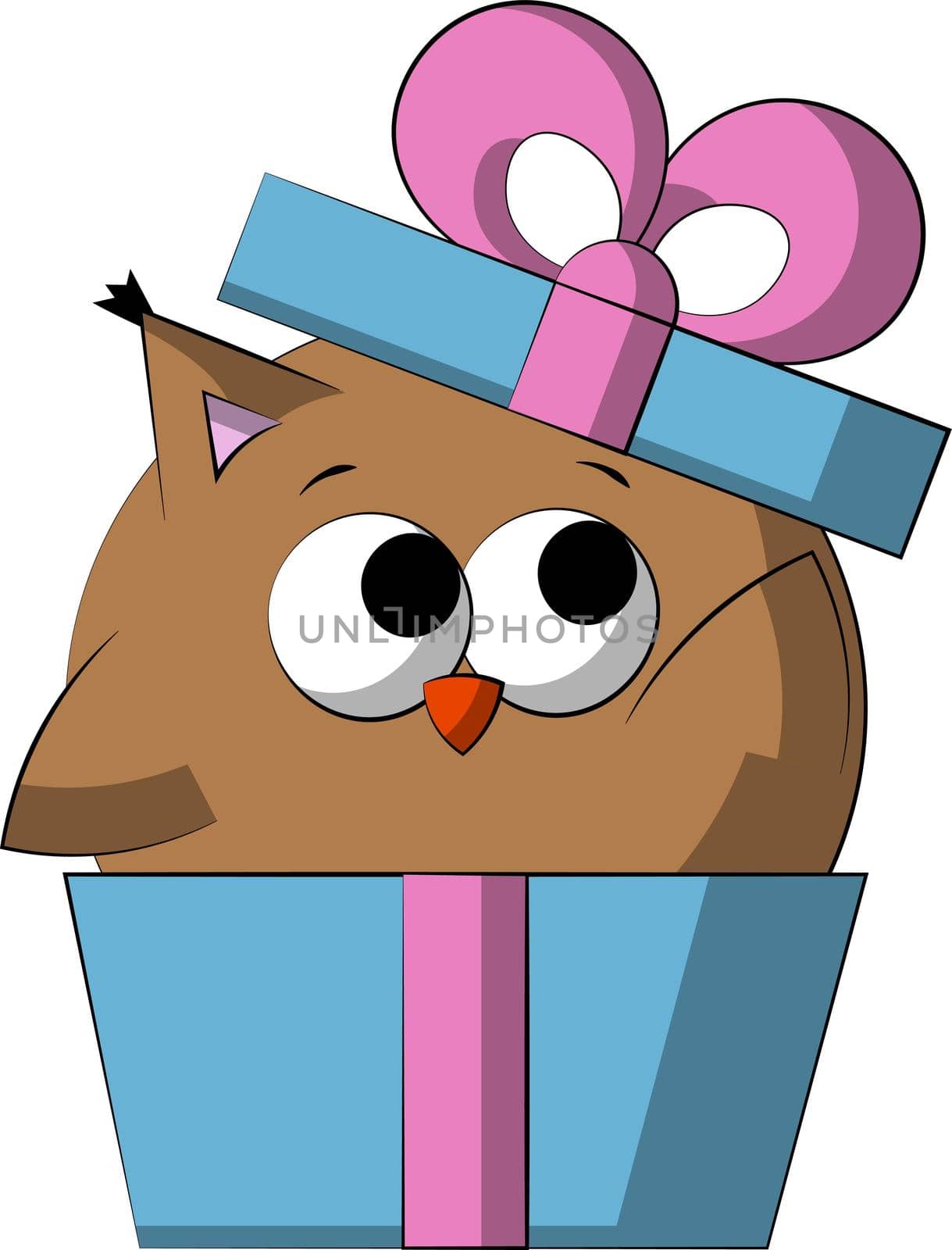 Cute cartoon Owl in gift box. Draw illustration in color by AnastasiaPen