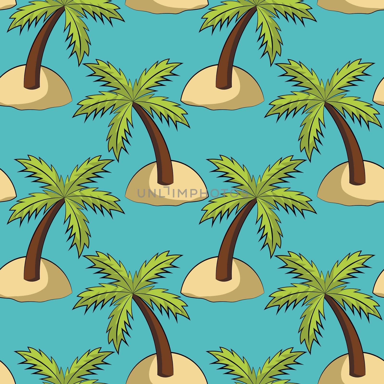 Seamless vector pattern with Island with palm tree by AnastasiaPen