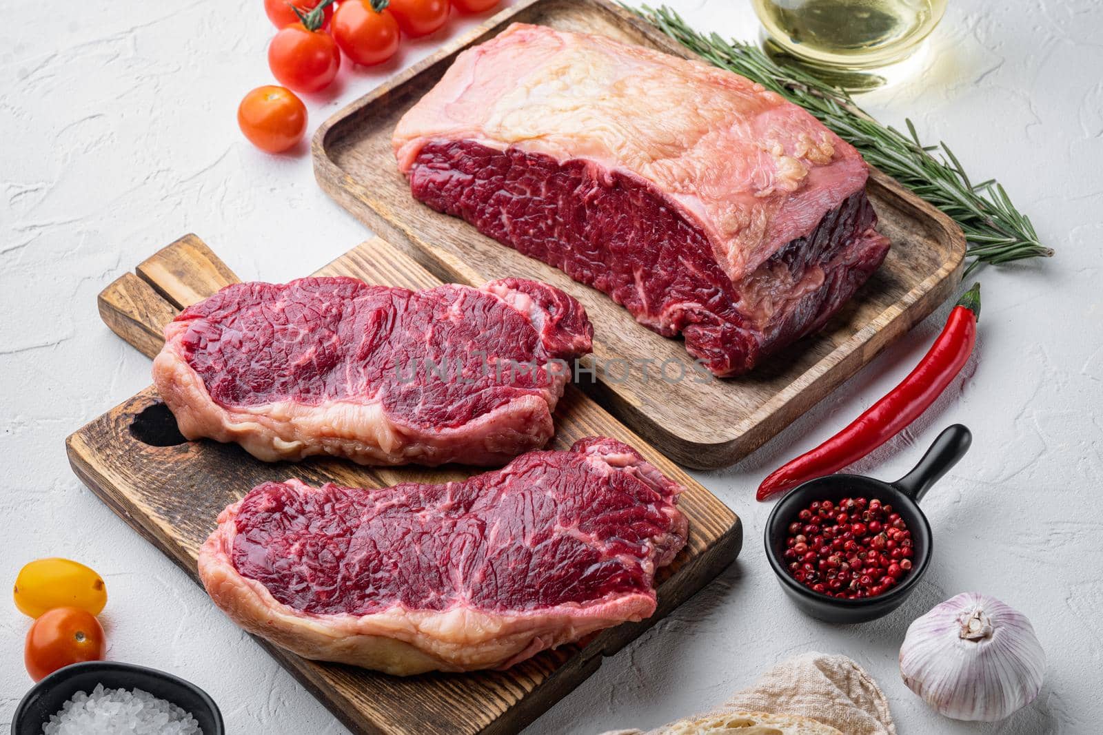 Top loin, fresh organic beef meat cut, on white background