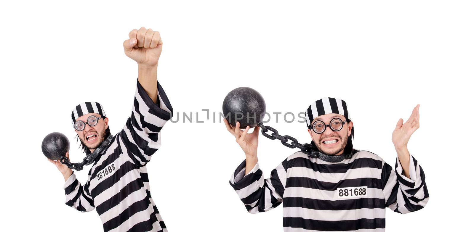 Prison inmate isolated on the white background