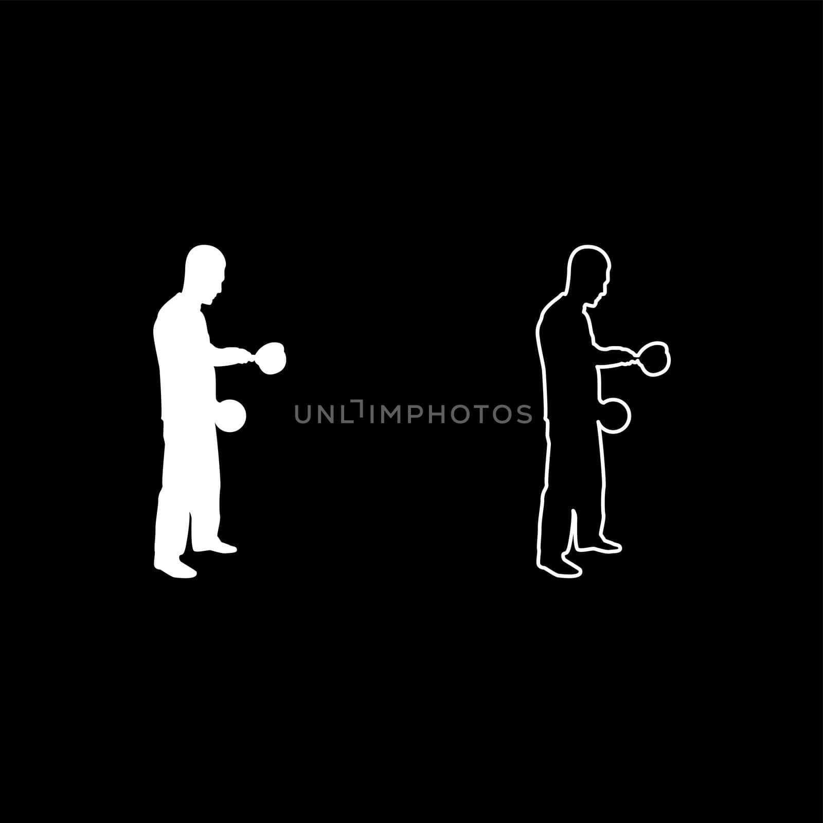 Man with saucepan in his hands preparing food Male cooking use sauciers with open lid silhouette white color vector illustration solid outline style simple image
