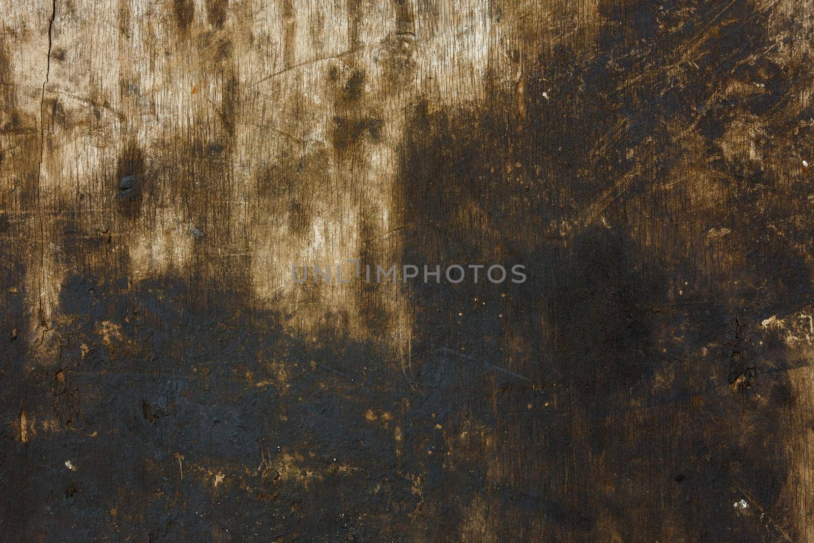 dirty oiled old black and gray plywood flat full frame backgound and texture.