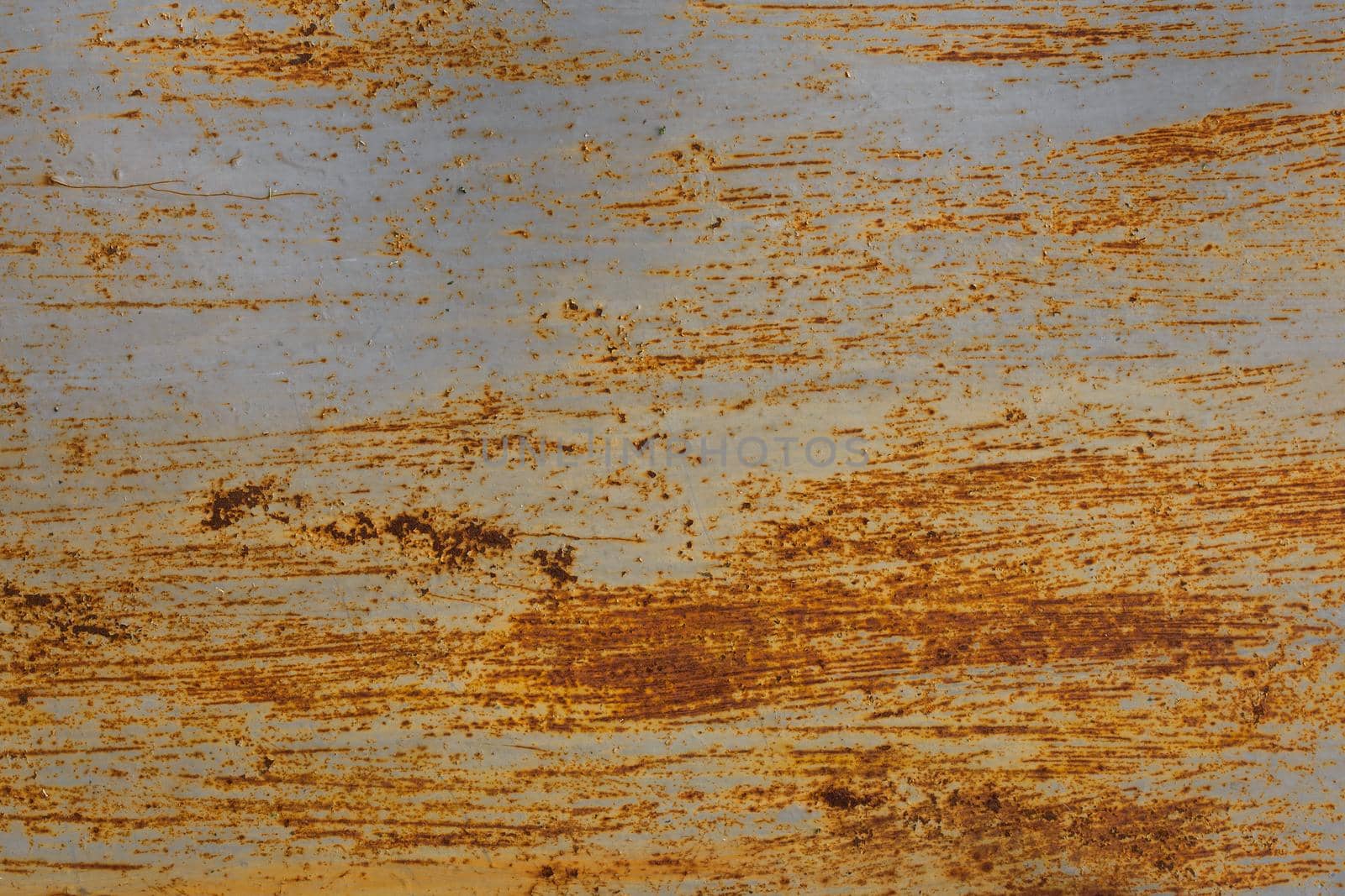 rusted flat solid sheet metal background and texture with leftovers of white paint, vertical crop