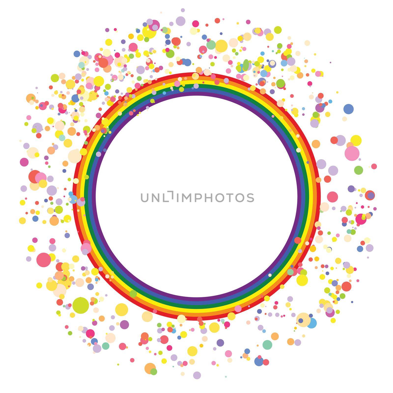 Flag LGBT icon, round frame with confetti. Template design, vector illustration. Love wins. LGBT symbol in rainbow colors. Gay pride collection.