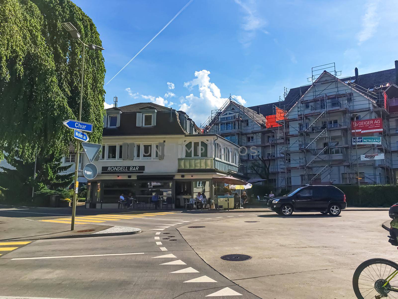 Richterswil, canton of Zurich, Switzerland circa June 2021: Historic building and house on street, Swiss architecture and real estate