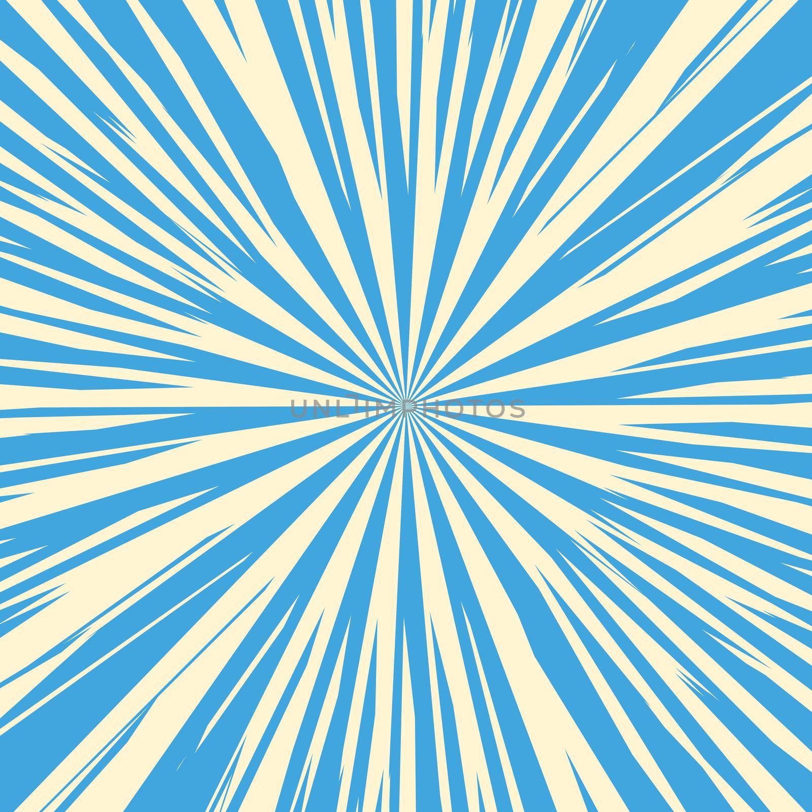 Pop art radial colorful comics book magazine cover. Striped blue digital background. Cartoon funny retro pattern strip mock up. Vector halftone illustration. Sunburst, starburst shape by allaku
