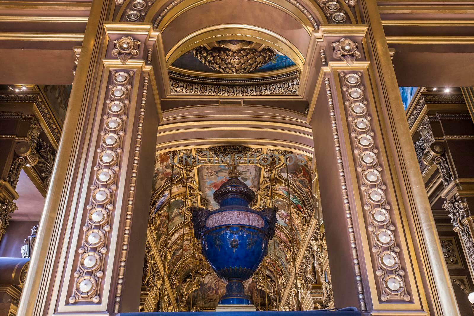 PARIS, FRANCE, MARCH 14, 2017 : interiors, frescoes and architectural details of the palais Garnier, Opera of Paris, march 14, 2017 in Paris, France.