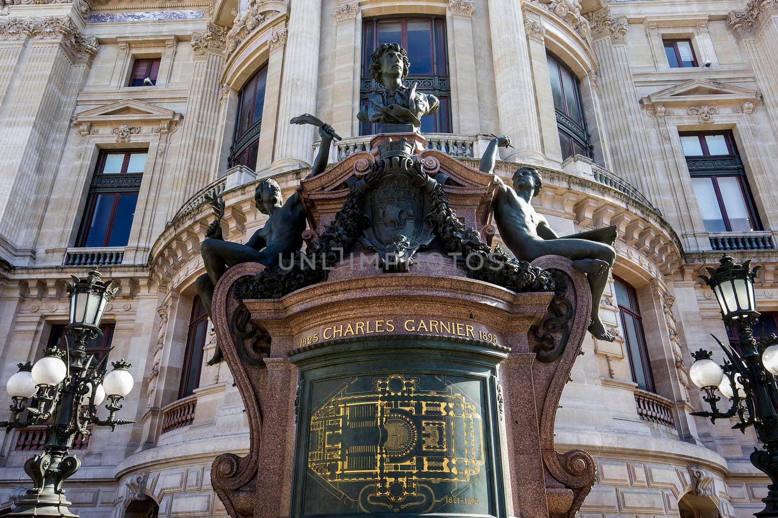 PARIS, FRANCE, MARCH 14, 2017 : interiors, frescoes and architectural details of the palais Garnier, Opera of Paris, march 14, 2017 in Paris, France.