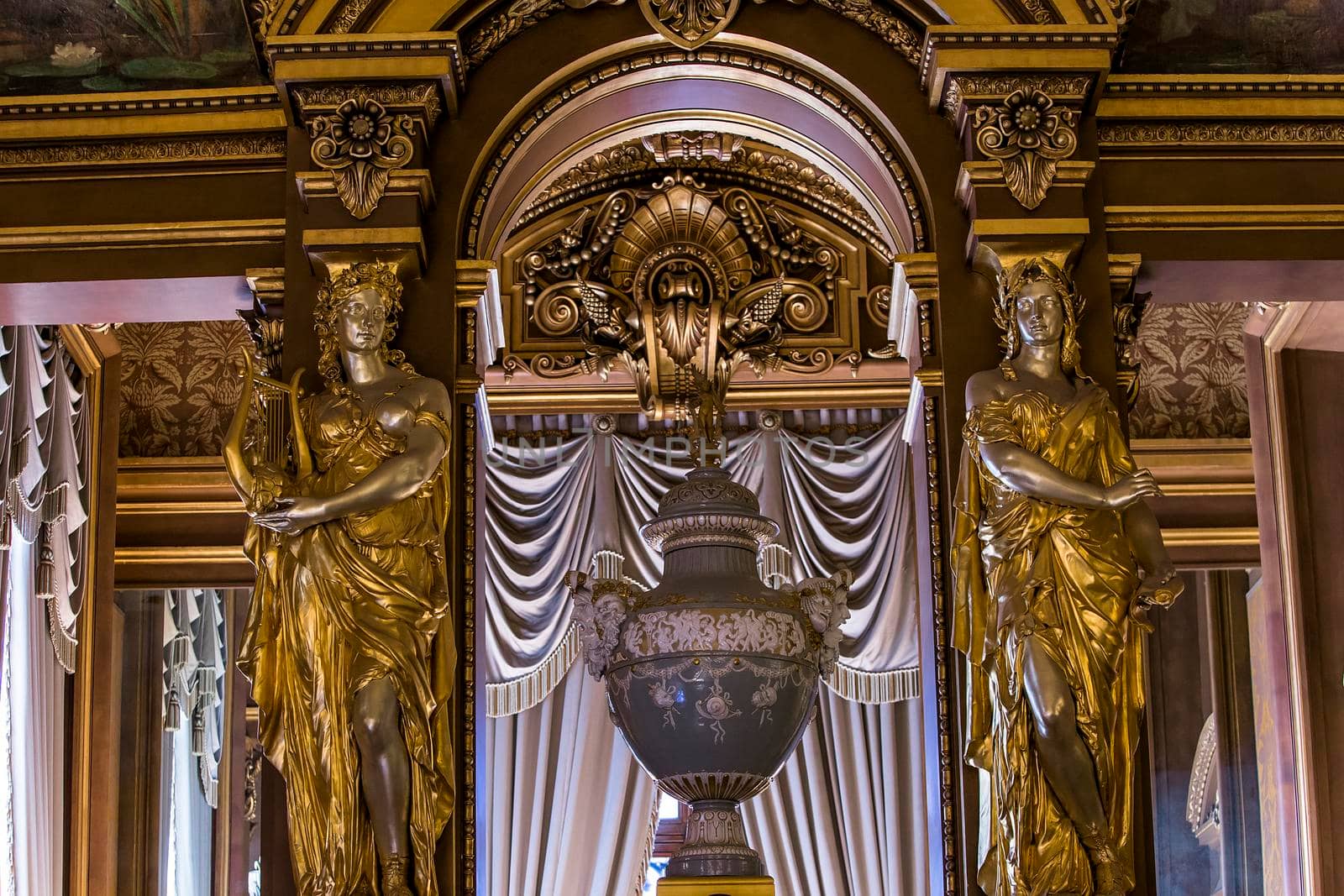 PARIS, FRANCE, MARCH 14, 2017 : interiors, frescoes and architectural details of the palais Garnier, Opera of Paris, march 14, 2017 in Paris, France.