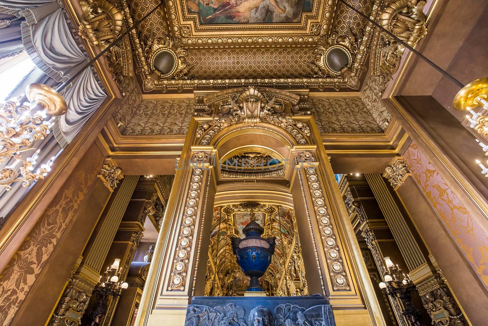 PARIS, FRANCE, MARCH 14, 2017 : interiors, frescoes and architectural details of the palais Garnier, Opera of Paris, march 14, 2017 in Paris, France.