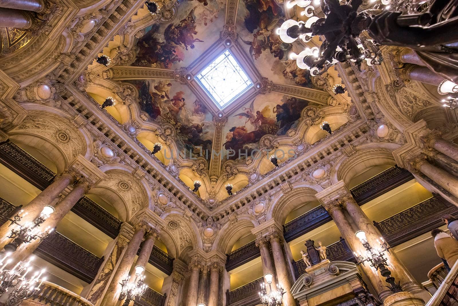 PARIS, FRANCE, MARCH 14, 2017 : interiors, frescoes and architectural details of the palais Garnier, Opera of Paris, march 14, 2017 in Paris, France.